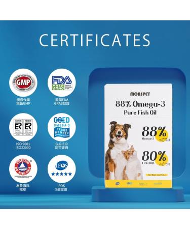 Monspet 88% Omega-3 Pure Fish Oil for Dogs and Cats Cardiovascular Support Brain Function Joint Health and Overall Well-Being. 60 Capsules  - Buy Online on GoSupps.com