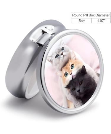 Travel Pill Box with Cat Print - 3 Compartment Portable Pill Organizer for Purse & Pocket - Buy Online on GoSupps.com
