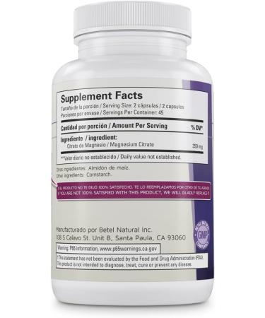 Magnesium Citrate Capsules by Betel Natural - Gentle Laxative - 350mg/Serving - Buy Online on GoSupps.com