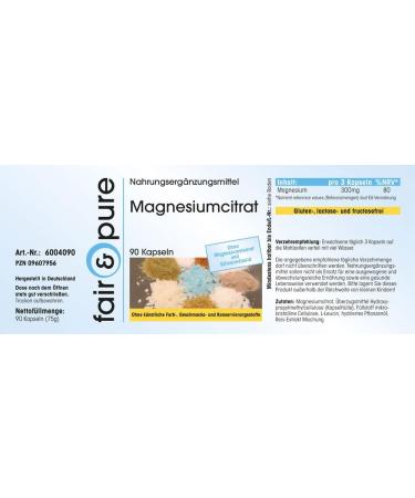 Fair & Pure - Magnesium citrate - 300 mg pure magnesium per daily dose - 90 capsules - Buy Online on GoSupps.com