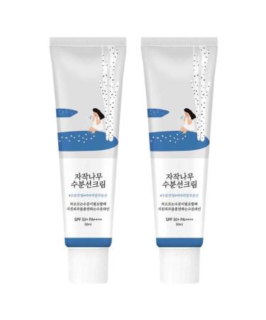 Round Korean Sunscreen | Birch Juice Moisturizing Sun Cream SPF50+ PA++++ | Birch Juice Moisturizing Sunscreen  Korean Sun Essence Sunscreen Skin Care Waterproof Strong UV Protection (2PC)