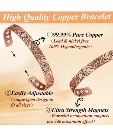 Cigmag 9X Lymphatic Drainage Copper Magnetic Bracelet - Ultra Strength, Adjustable Brazaletes Cuff Bangle - Copper Crystal Plum Pattern - Gift Box Included - Buy Online on GoSupps.com