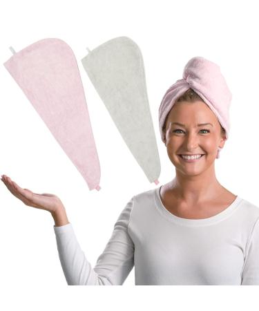 S&T INC. Microfiber Hair Towel Wrap Bath Towel for All Hair Types Rapid Drying Towel for Hair 10.5 Inches x 26 Inches 2 Pack Grey and Pink