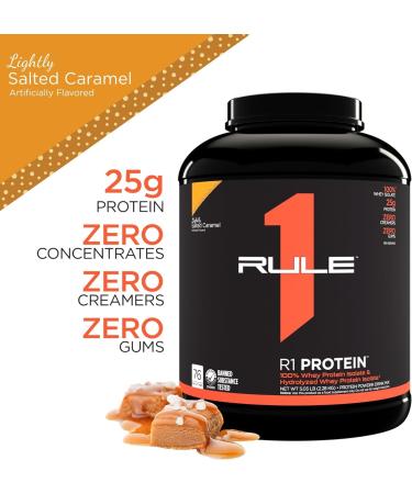Rule 1 Protein | Super-Pure 100% Whey Isolate & Fast-Acting Whey Hydrolysate | 25 Grams Protein 4 Grams Glutamine & 6 Grams BCAAs Per Serving (5LB Lightly Salted Caramel) Lightly Salted Caramel 5LB - Buy Online on GoSupps.com