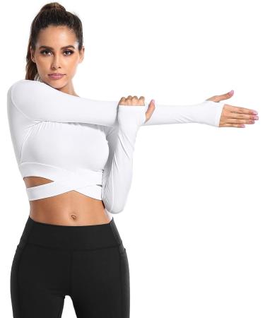 DREAM SLIM Women's Short Sleeve Crop Top - White, Small | Tummy Cross Fit for Yoga, Running, Gym Workout - Buy Online on GoSupps.com