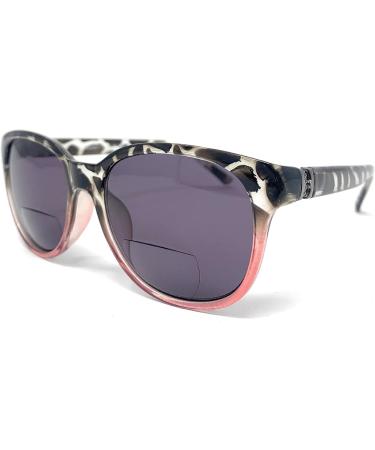 Paris Bifocal Reading Sunglasses for Women - Round Butterfly Design 2.5 Magnification Pink Tortoise with Smoke Lenses - Buy Online on GoSupps.com