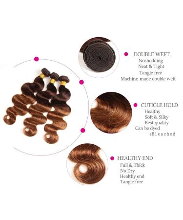 2 Tone Ombre Body Wave Hair 3 Bundles + 13x4 Lace Frontal | Brazilian Remy Virgin Human Hair Extensions | T4/30 Medium Brown/Auburn | 14 16 18+12 - Buy Online on GoSupps.com