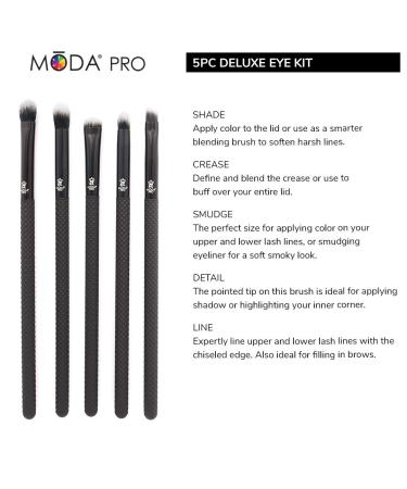 Buy MODA Pro 5pc Deluxe Eye Makeup Brush Kit - Shader Crease Detail Smudger & Liner Brushes (Black) - International Shipping Available - Buy Online on GoSupps.com