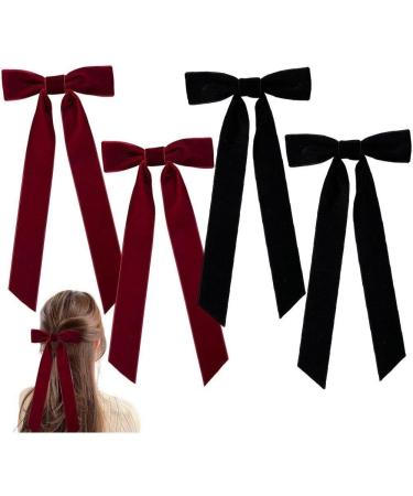 4pcs Velvet Bow Hair Clips Bow Hairpins Ponytail Holder Hair Bow Clips with Long Tail Bowknot Barrette for Kids Girls Women - Buy Online on GoSupps.com