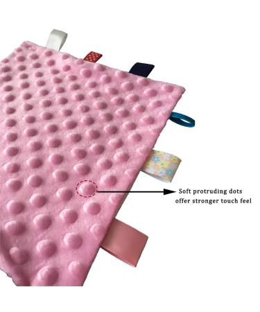 Soft Baby Security Blanket for Girls with Textured Ribbon Tags - Pink Lovey Taggy Sensory Blanket for Newborns - Buy Online on GoSupps.com