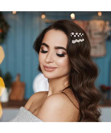 18 Piece Black White Checkerboard Hair Barrettes Set for Women and Girls - Elegant Geometric Hair Clips - Vintage Hair Accessories - Black White Plaid Glitter Hair Pins - Buy Online on GoSupps.com