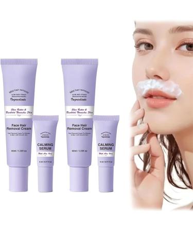 Facial Hair Removal Cream Painless Facial Gentle Hair Removal Cream for Face and Body Painless Formula Lasting Smooth Skin Instant (40ml+5ml 2 Set)
