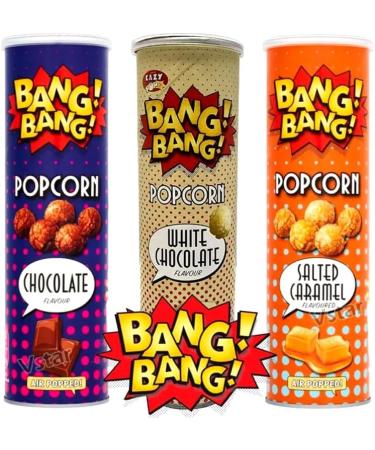 3 x Mixed Flavours of Popcorn Snack Tin 85g - White Chocolate Salted Caramel Chocolate Flavour Popcorn Tin - Buy Online on GoSupps.com