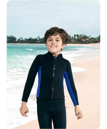 REALON 3mm Neoprene Wetsuit Top Jacket with Front Zipper - Men, Women, Kids - Surf, Dive, Swim - Black & Blue - Buy Online on GoSupps.com
