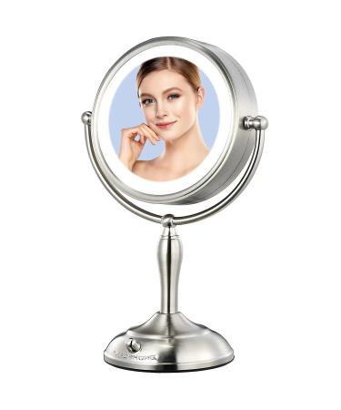 MIRRORMORE 8.5 Large Vanity Mirror with 40 Eye-Care Dimmable LED Lights  1X/10X Magnifying Lighted Makeup Mirror with 3 Colors  Senior Pearl Nickel 360  Rotation Desk Mirror  2 Power Saving Supply - Buy Online on GoSupps.com