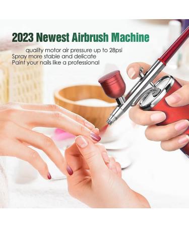 tibiu Portable Rechargeable Wireless Airbrush Double Action with Compressor Fit for Face Beauty Nail Art Red - Buy Online on GoSupps.com