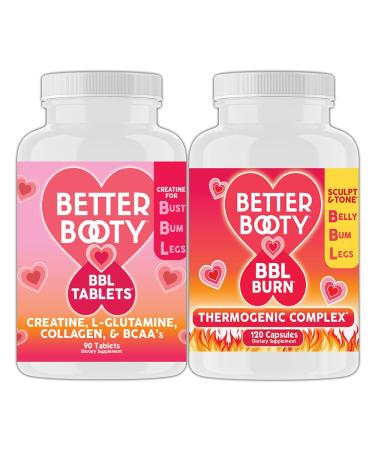 Angry Supplements Better Booty Women's Creatine BBL Combo: BBL Tablets (90ct) w. Creatine Glutamine BCAA's Collagen + BBL Burn Thermogenic Capsules (120ct)