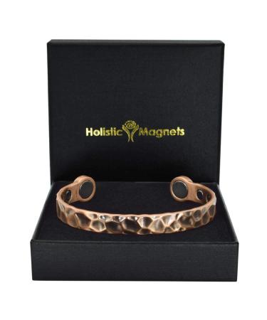 XL Mens Pure Copper Magnetic Bracelet Copper Bangle Holistic Magnetic Band with 6 Powerful Neodymium Magnets Unisex Adjustable Hammered Cuff-HM (XL: Wrist 22 24cm/8.6 9.5 )