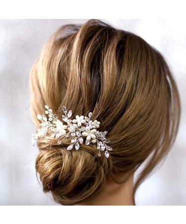 Evild Wedding Hair Side Comb Silver Rhinestone Flower Hair Comb Bridal Hair Clips Headpieces Wedding Hair Accessories for Brides and Bridesmaids