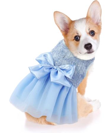 Elegant Asenku Dog Dress - Princess Lace Wedding & Birthday Outfit for Small to Medium Dogs & Cats - Blue - Buy Online on GoSupps.com