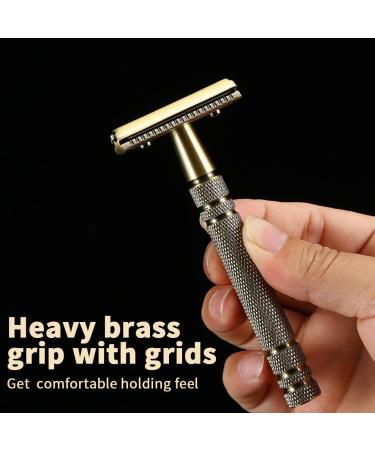 Double Edge Safety Razor - Long Handle Brass Bronze Blade Classic Reusable Manual Razor for Men Shaving - Buy Online on GoSupps.com