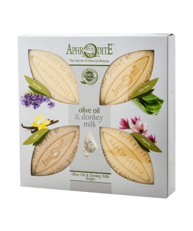 Aphrodite Set of 4 olive oil and donkey milk soap bars. Natural soap with donkey milk and unique scents for well-groomed skin - Olive Oil Soap Bar With Donkey Milk - Hand Soap - (4x85gr) Donkey Milk & Olive Oil