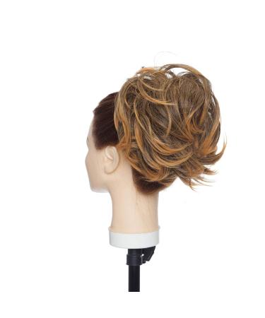 Tousled Updo Messy Bun Hair Piece Hair Extension Ponytail With Elastic Rubber Band Updo Extensions Synthetic Hair Extensions Scrunchies Ponytail Hairpiece for Women Brown mix Gold Blonde