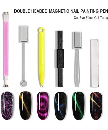 Benkeg Set of Nail Magnetism Tools 6 Pieces Set of Nail Magnetism Tools with Double Head Flower Design Nail Pens Strong Magnet Cats Eye Effect - Buy Online on GoSupps.com