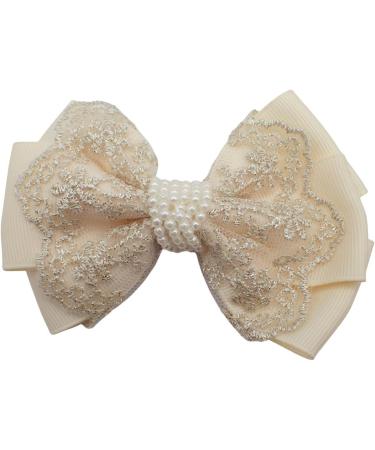 Topkids Accessories Handmade Hair Bow Vintage Luxury Beautiful Clip In Hand-Made Hair Bows Stylish Girls Women's Kids Children's Hand-Made Boutique Designs (Grosgrain w/Lace & Pearls) Grosgrain w/ Lace & Pearls - Buy Online on GoSupps.com