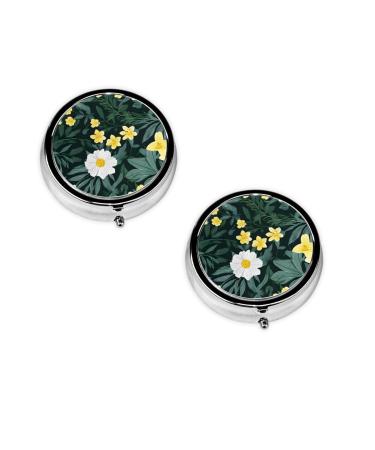 (Hawaiian) Round Pill Box 3 Compartment Pill Box Mini Decorative Pocket Purse Portable Travel Medicine Tablet Vitamin Holder Organizer Pill Case