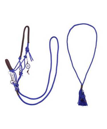ARBO-INOX Knotted Halter Reins Neck Ring Combo Set Knotted Halter Set (Cob Thoroughbred Blue) Cob Thoroughbred Blue