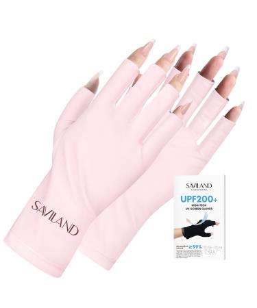 Saviland U V Gloves for Gel Nails - UPF200+ Professional U V Protection Gloves for Manicures Anti UVA & UVB 999+ U V Nail Gloves for Gel Nail Lamp Skin Care Fingerless Gloves Protect Hands(Light Pink) 04-Light Pink