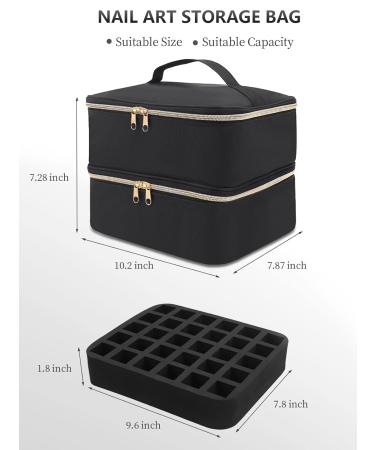 LIONVISON Double Layer Nail Polish Storage Bag - Holds 30 Bottles Gel Polish, 1 LED Lamp - Travel Makeup Organizer in Black - Buy Online on GoSupps.com