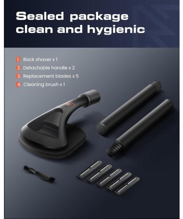 NUBACK Men's Back Shaver - Long Handle Hair Trimmer for Easy DIY Grooming | Wet & Dry Shaving | 5 Replaceable Blades - Buy Online on GoSupps.com