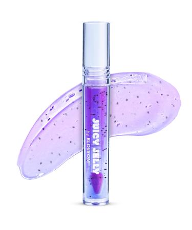 Blossom Lip Gloss Juicy Jelly Moisturizing Fruit Flavored Nourishing High Shine Lip Oil with Doe Foot Wand Applicator 0.09oz Grape
