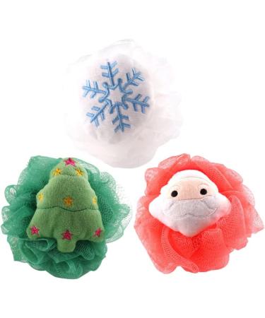KALLORY 3pcs Christmas Bath Loofah Santa Claus Xmas Tree Mesh Pouf Ball Shower Sponge Body Scrubber for Bathroom Body Puff Scrubbers for Skin Exfoliating - Buy Online on GoSupps.com