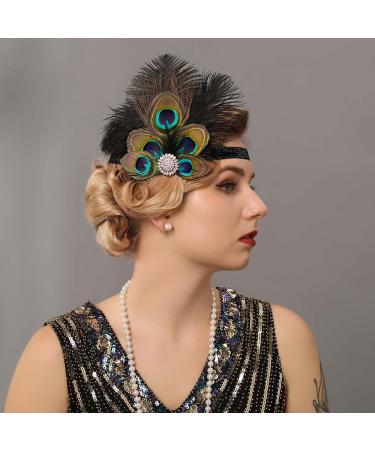 Fashband 1920s Headbands Rhinestones Vintage Peacock Headband Feather Headpiece Great Gatsby Costume Accesories for women and girls (silvery) - Buy Online on GoSupps.com