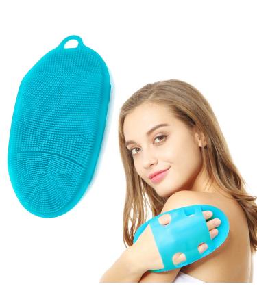 INNERNEED Soft Silicone Body Scrubber Exfoliating Glove Shower Cleansing Brush, SPA Massage Skin Care Tool, for Sensitive and All Kinds of Skin (Blue) 1 Count (Pack of 1) Blue
