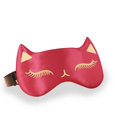 Drizzle Cat Eye Mask Natural Silk Sleep Mask Cute Smooth and Soft Eye Covers for Sleeping (Red)