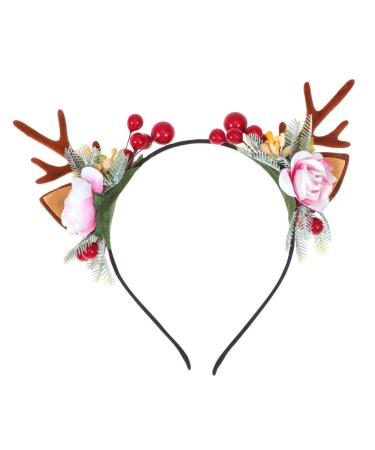 Minkissy Christmas Antler Headband Reindeer Ear Hair Hoop Christmas Floral Hairband Xmas Party Head Piece for Women Girls(Pattern 3)