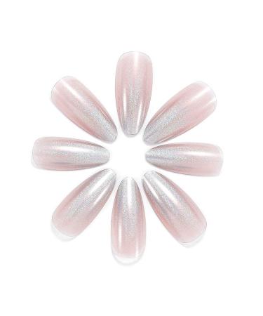 Brishow Pink Coffin Artificial Nails - Long Press-On Ballerina Acrylics - 24 Full Cover Stick-On Nails for Women & Girls - Buy Online on GoSupps.com