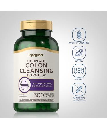 Piping Rock Colon Cleanse Pills 300 Capsules - Herbal Detox Supplement with Psyllium Fiber & Probiotics, Non-GMO Gluten Free - Buy Online on GoSupps.com