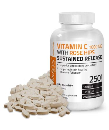 Bronson Vitamin C 1000 mg with Rose Hips Sustained Release 250 Tablets - Buy Online on GoSupps.com