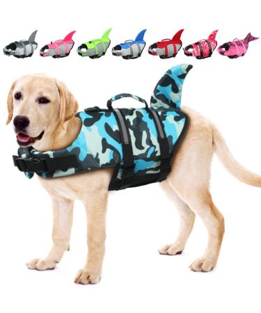 Emust dogs life jacket adjustable small/medium -sized/large dog chimney for water safety pets with a rescue handle safety vest for swimming pool beach blue camouflage L blue (camouflage colors) - Buy Online on GoSupps.com