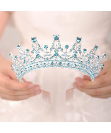 JWICOS Princess Tiara and Crown for Women - Wedding Headband with Comb, Crystal Rhinestone Hair Accessory for Bride, Bridesmaid, Prom - Blue - Buy Online on GoSupps.com