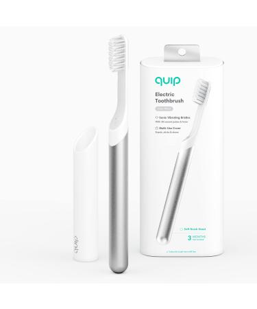 quip Adult Electric Toothbrush - Sonic Toothbrush with Travel Cover & Mirror Mount, Soft Bristles, Timer, and Metal Handle - Silver