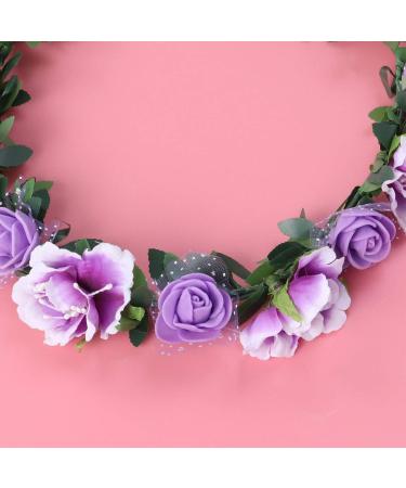 Minkissy Bridal Hair Wreath - Purple Flower Crown with Green Leaf Headband for Women and Girls - Perfect for Wedding and Party - Buy Online on GoSupps.com