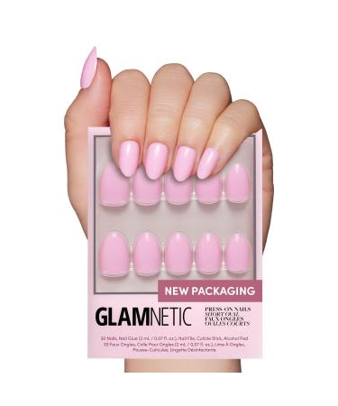 Glamnetic Press On Nails - Think Pink | Solid Opaque Light Pastel Pink Short Oval Nails Reusable | 15 Sizes - 30 Nail Kit