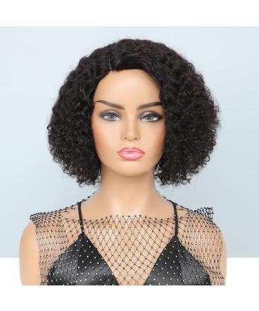 HUA Brazilian Human Hair Kinky Curly Bob Wig for Black Women - 10 Inch I Part Lace Glueless Wig - Buy Online on GoSupps.com
