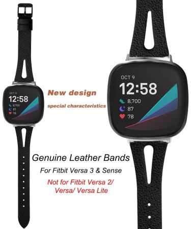 Mnzcoa Soft Leather Bands Compatible with Fitbit Sense/Versa 3  Slim Genuine Leather Breathable Wristband Replacement for Fitbit Versa 3 Fitbit Sense Band Women Men(Black) - Buy Online on GoSupps.com